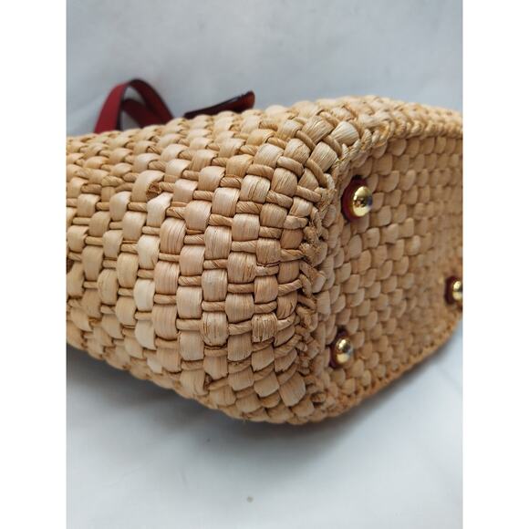 Michael Kors Santorini Straw Corn Husk Leather Trim Turn Lock Tote Shoulder Bag - Picture 9 of 16
